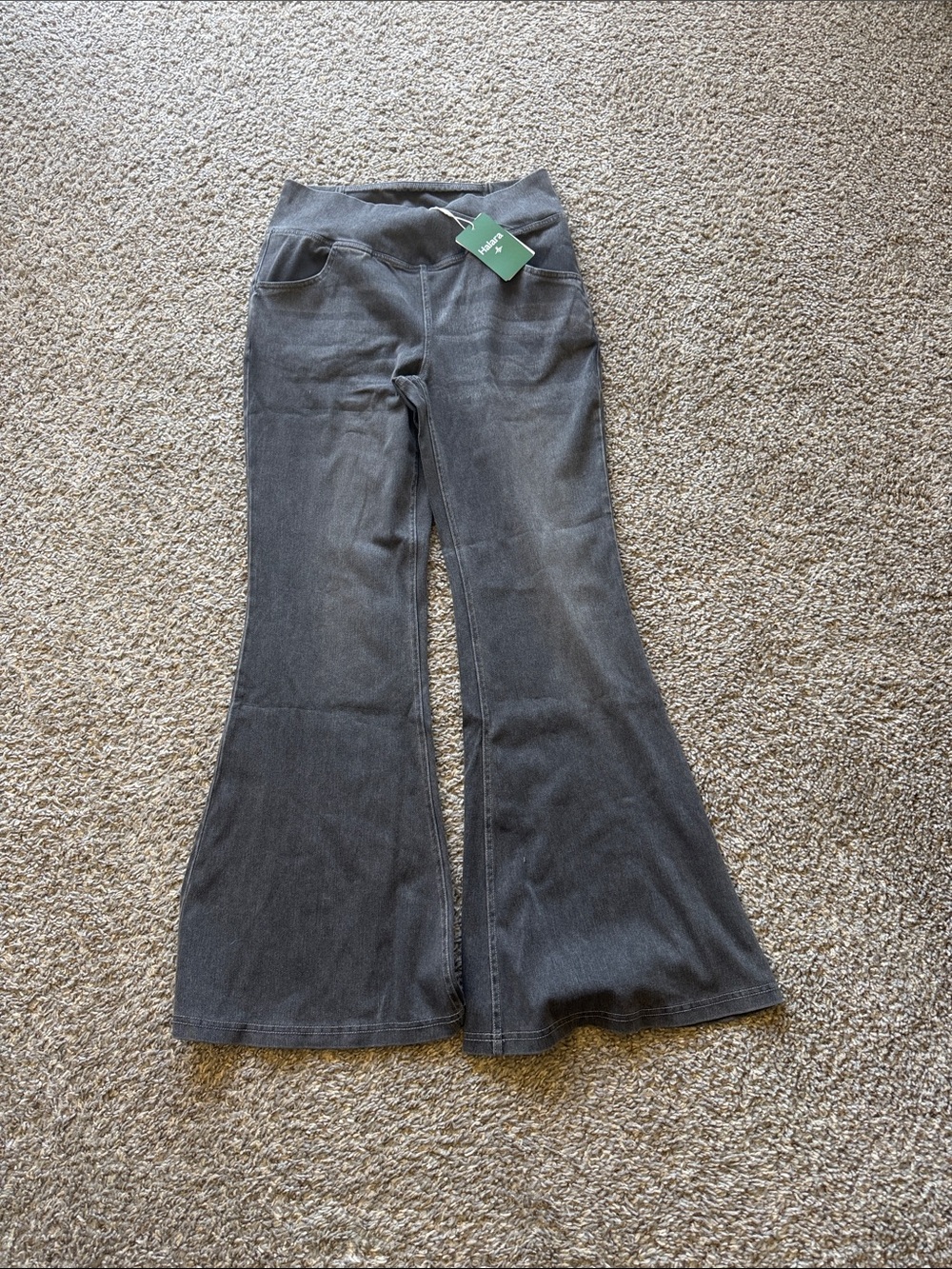 HALARA Charcoal Gray Flared Wide-Leg Jeans